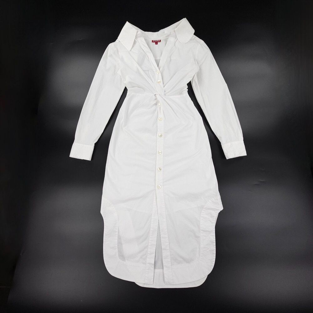 STAUD Clea Midi Shirt Dress White Poplin Modern Minimal Clean Girl Quiet Luxury